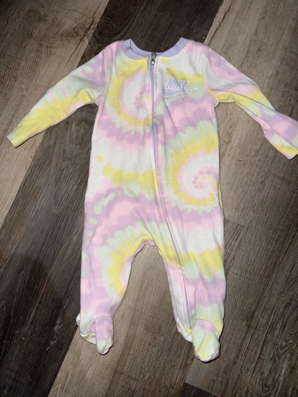 Nike Pastel Tie-Dye Footed One-Piece Pajamas - Pink, Yellow, White